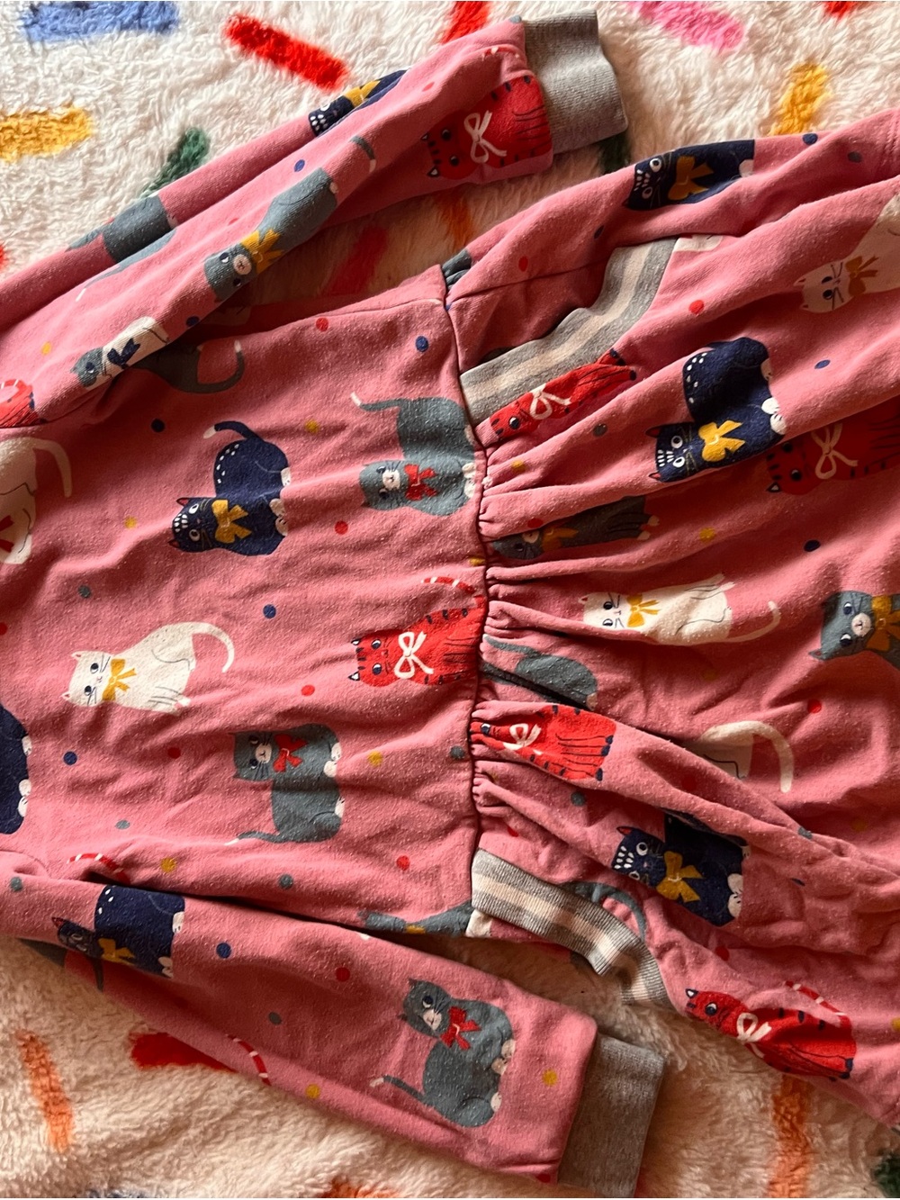 Mini Boden Pink Cat Print Long Sleeve Dress